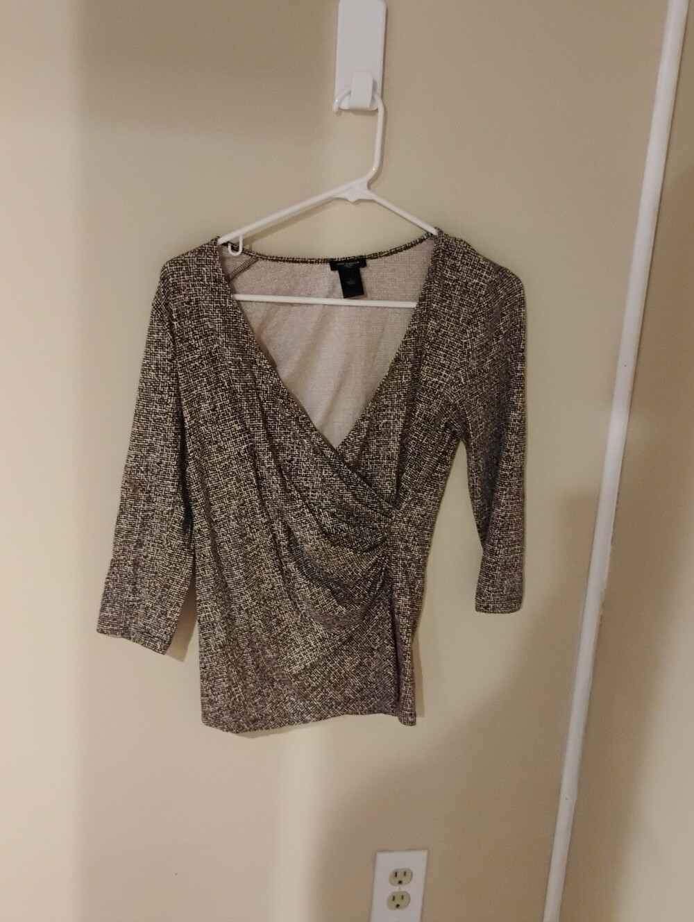 Ann Taylor Y2K Faux Wrap Criss Cross Cropped Sleeve Print Top Blouse Sz S